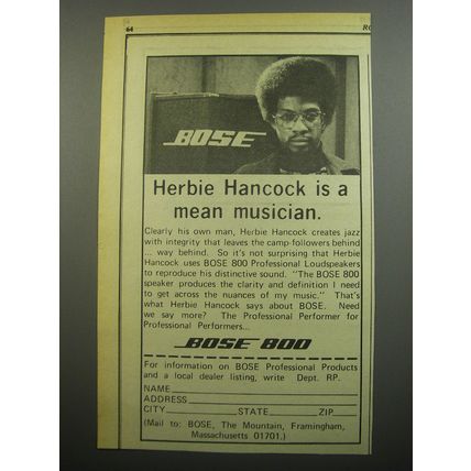 1974 Bose 800 Loudspeakers Ad - Herbie Hancock is a mean musician