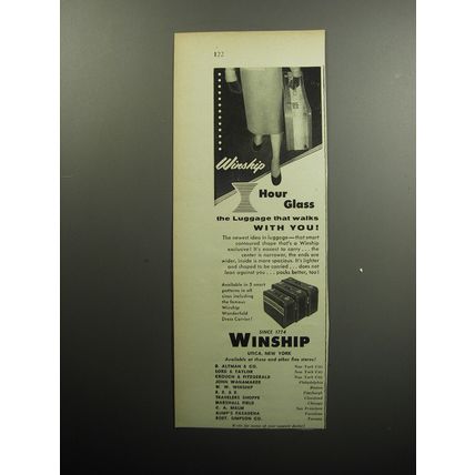 1956 Winship Hour Glass Luggage Ad - Winship hour glass the luggage that walks