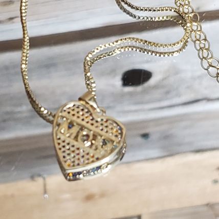 Gold CZ Heart Mom Necklace - Gold Plated Copper & Austrian Crystals