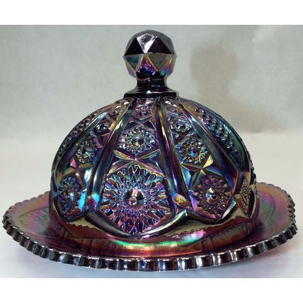 Vintage Imperial Rose Pattern Red Carnival Glass Butter Cheese Dish Arthor Lorch