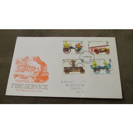 1974 GB FDC Cover - Fire Engines / Brigade - Liverpool frank