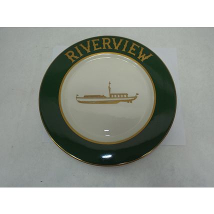 Rare Vintage 1940's Buffalo China Decorative Riverview Green Gold Plate Boat