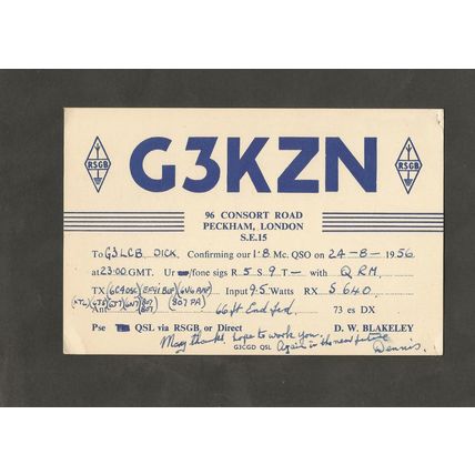 QSL Card G3KZN Dennis Blakeley 96 Consort Road Peckham London