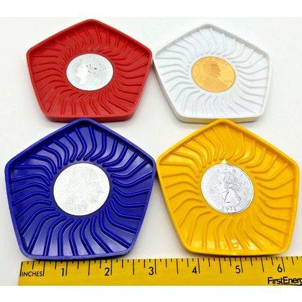Vintage 70's American Coin Coasters Plastic 3.5 In & Two American Flag Postcards