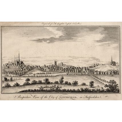 PERSPECTIVE VIEW OF THE CITY OF LITCHFIELD, IN STAFFORDSHIRE 1771 ENGRAVING