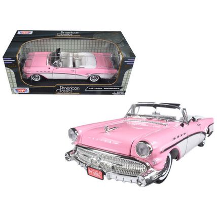 1957 Buick Roadmaster Convertible Pink and White 1/18 Diecast Model Car by Mo...