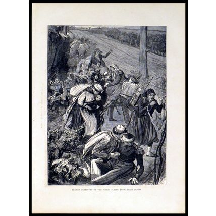 FRENCH PEASANTRY OF THE VOSGES FLYING FROM THEIR HOMES 1870 VICTORIAN ENGRAVING