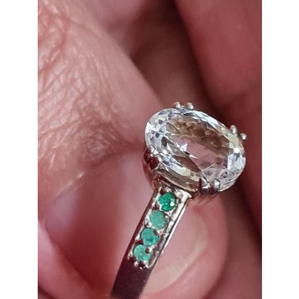 Vintage 1980-s 925 Sterling Silver Zircon and Emeralds Ring Size US 7, UK O