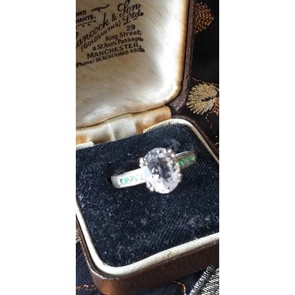 Vintage 1980-s 925 Sterling Silver Zircon and Emeralds Ring Size US 7, UK O