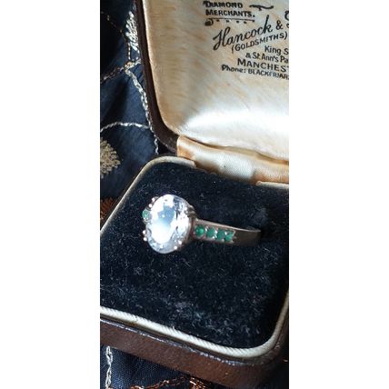 Vintage 1980-s 925 Sterling Silver Zircon and Emeralds Ring Size US 7, UK O