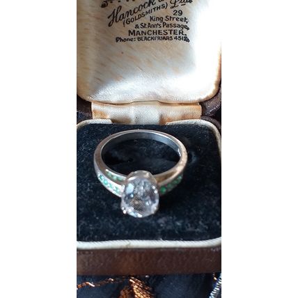 Vintage 1980-s 925 Sterling Silver Zircon and Emeralds Ring Size US 7, UK O