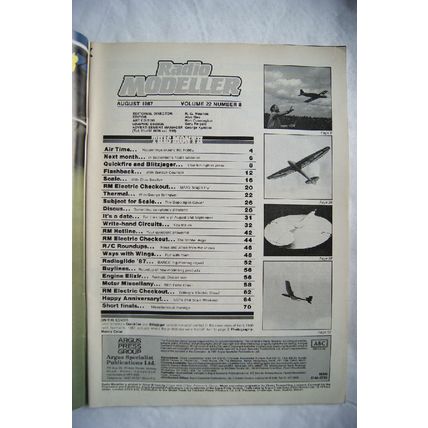 1987 Radio Modeller Magazine - August + plans of Quickfire & Blitzjager Fighters