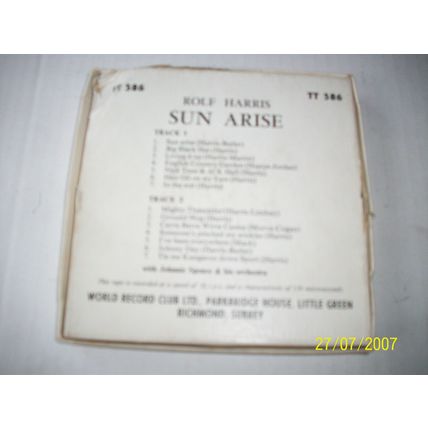 Rolf Harris-Sun Arise . Reel to Reel Tape Boxed 5" tape 3-3/4 I.P.S