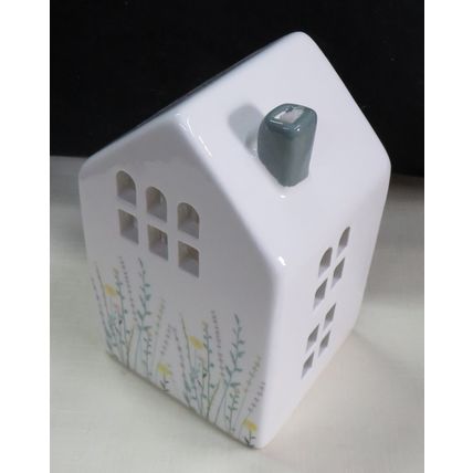 White Roof Tealight Holder with a Teal Coloured Chimney Meadow House