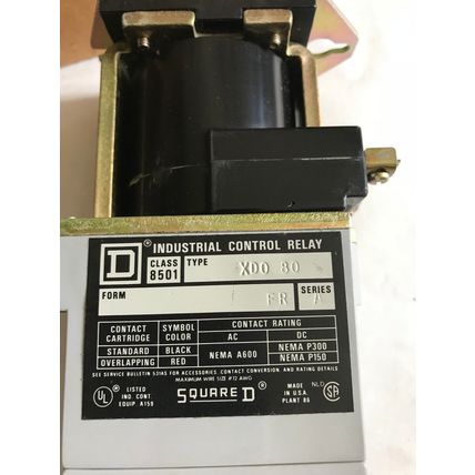 SQUARE-D XDO-80,CLASS 8501 TYPE XD0 80 CONTROL RELAY TYPE XD EIGHT POLES MAX,SA