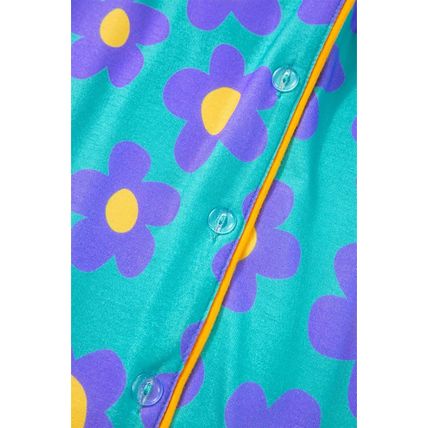 Green Flower Print Short Sleeve Shirt Pajamas Set