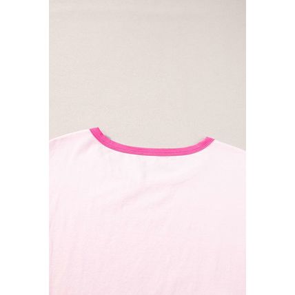 Pink Color Block Half Sleeve O Neck Plus Size T Shirt