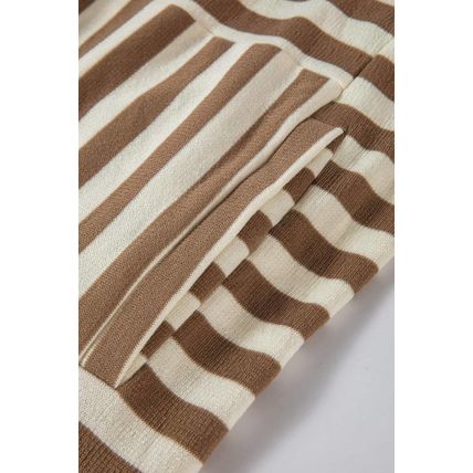 Brown Stripe Quarter Buttons Drop Sleeve Plus Size Hoodie