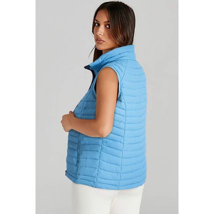 Sky Blue Plush Collared Quilted Zipped Puffer Vest