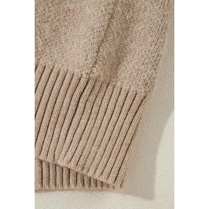 Parchment Flower Pattern Ribbed Trim Crew Neck Sweater
