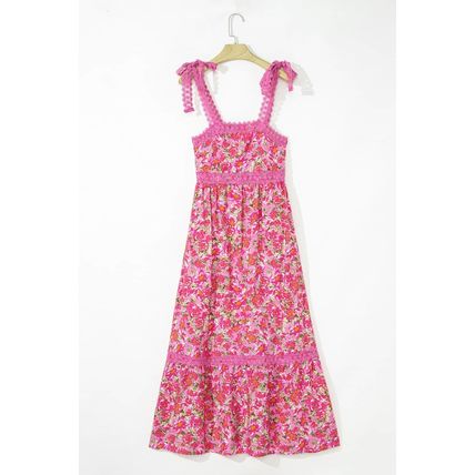 Rose Floral Lace Tied Strap Empire Waist Maxi Dress