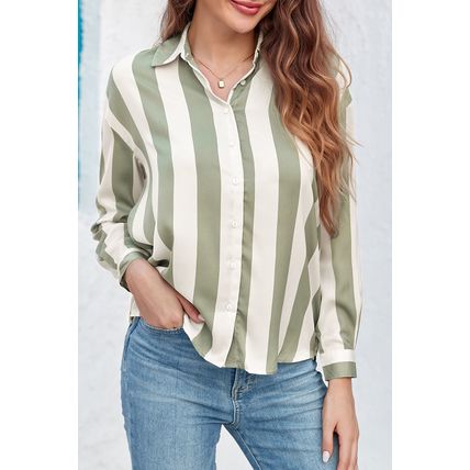 Green Striped Soft Relaxed Button Up Shirt