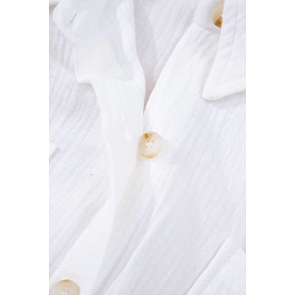 White Cotton Gauze Lace Patchwork Long Sleeve Shirt