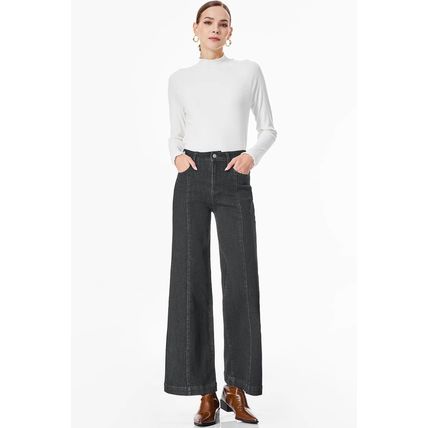 Black Plain Seam Detail Flared Bottom Ankle Length Jeans