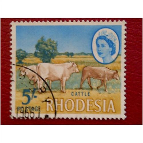 Rhodesia QEII 1966 5/- 5s Cattle Used SG 385 Sc234 postage stamp queen elizabeth