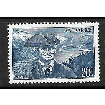 ANDORRA FRENCH 1944 20F BLUE COUNCILLOR JAUME BONELL SG F134 M / MINT