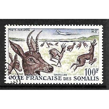 FRENCH SOMALI COAST 1958 100F BOHAR REEDBUCKS AND AIRPLANE SG 447 FINE USED