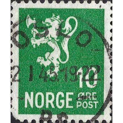 NORWAY, Lion rampant with axe, green 1926, 10ore