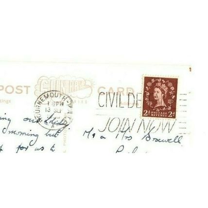 POSTCARD Suspension Bridge Alum Chine Bournemouth + Civil Defence Join Now PMK