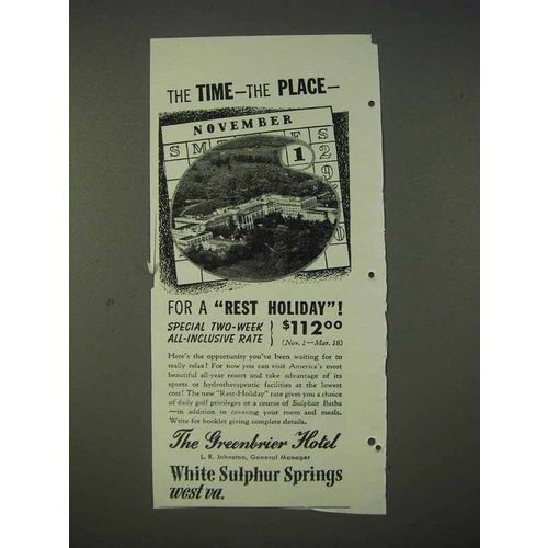 1940 The Greenbrier Hotel Ad - The Time The Place