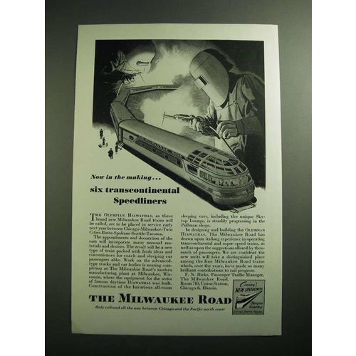 1946 The Milwaukee Road Railroad Ad - Six Transcontinental Speedliners