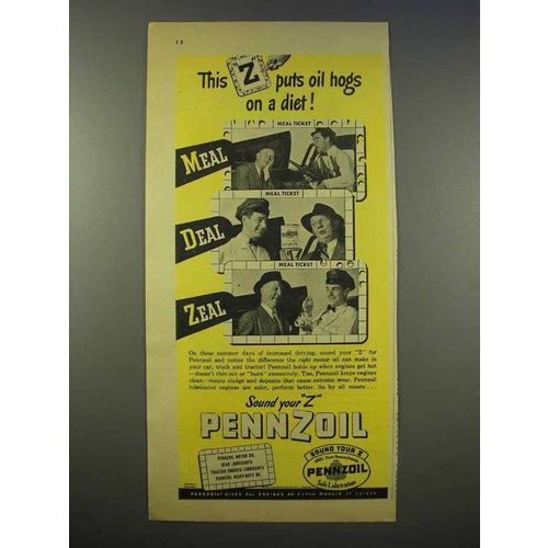 1946 Pennzoil Oil Ad - Puts Oil Hogs on a Diet