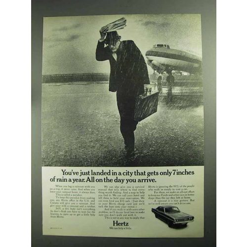 1968 Hertz Rent-a-car Ad - 7 Inches of Rain A Year