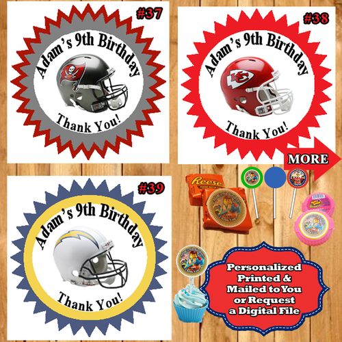 Football NFL Birthday Stickers 1 Sheet Round Personalized Custom Made