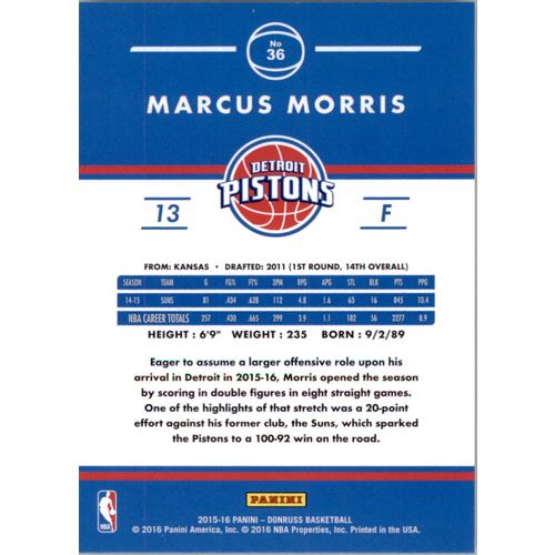 2015-16 Donruss Basketball Marcus Morris #36