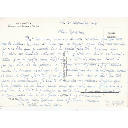 Maison de Jeunes Piscine Nozay France Postcard used VGC