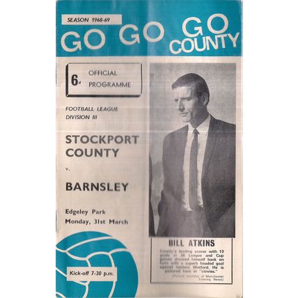 STOCKPORT COUNTY v BARNSLEY football programme March 31st, 19689