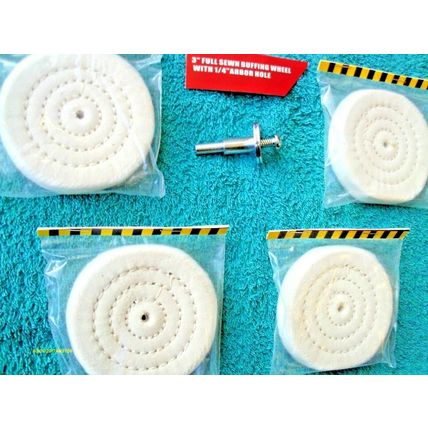 4 pcs 3" Full Sewn Cotton Polishing Buffing Wheel w/1/4" Arbor & 1 Metal Mandrel