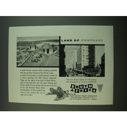 1956 South Africa Tourism Ad - Land of Contrast