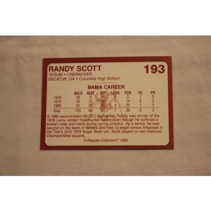 Randy Scott 1989 Collegiate Collection Alabama's Finest NO. 193