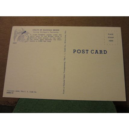 MACKINAC STRAITS BRIDGE. MICHIGAN, USA. unused postcard =