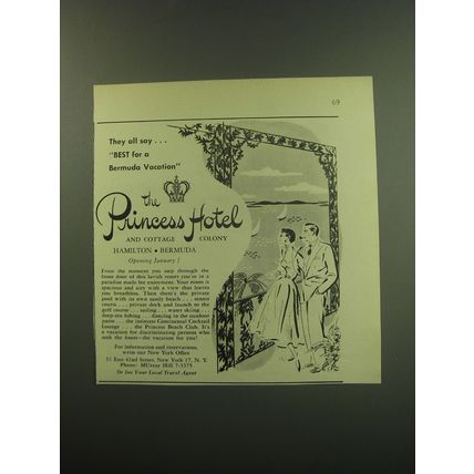 1949 The Princess Hotel Ad - They say.. best for a Bermuda Vacation