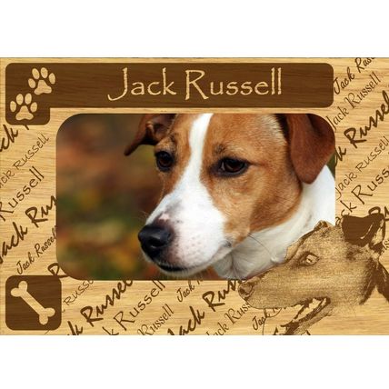 Jack Russell w Paws Engraved Wood Picture Frame Magnet
