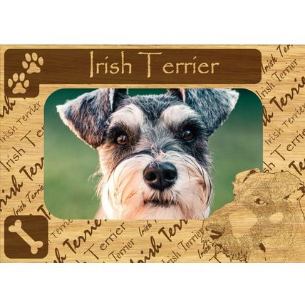 Irish Terrier w Paws Engraved Wood Picture Frame Magnet