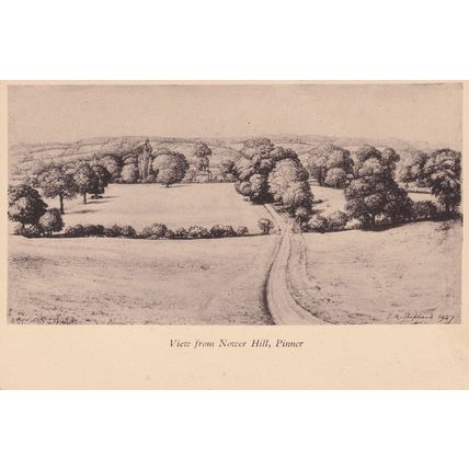 Nower Hill Pinner Vintage Painting Sketch Postcard