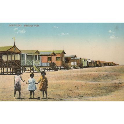 Port Said Egypt Bathing Huts Antique Postcard